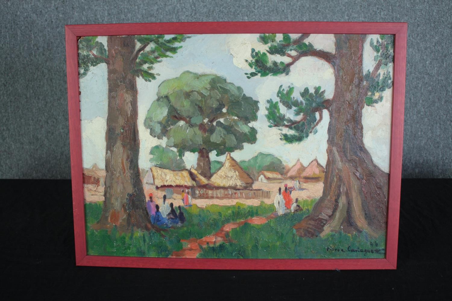 Pierre Castagnez (French 1898 - 1951). African village scene. H.43 W.57cm. - Image 2 of 4