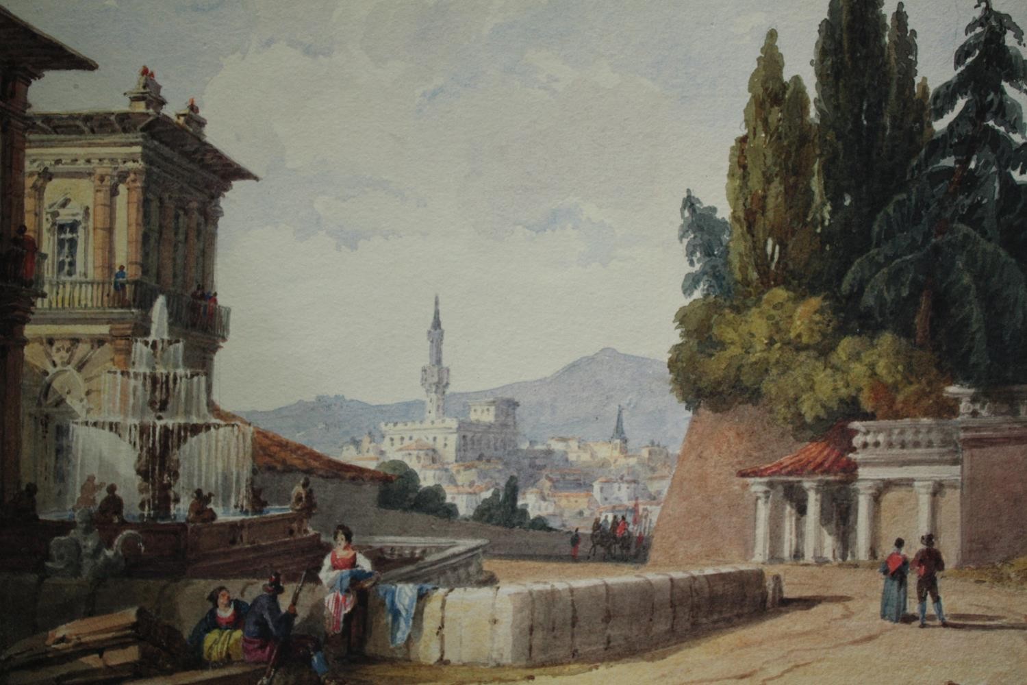 Watercolour. Late nineteenth century. An Italian town scene with fountain. Unsigned. H.20 W.28 cm.