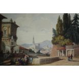 Watercolour. Late nineteenth century. An Italian town scene with fountain. Unsigned. H.20 W.28 cm.