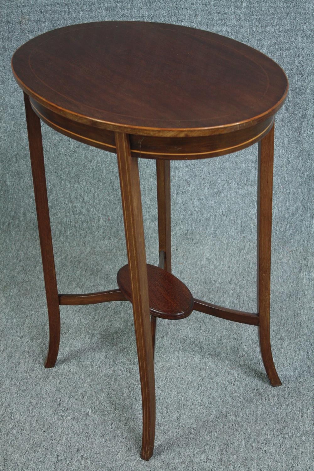 Occasional table, Edwardian mahogany with satinwood inlay. H.73 W.60 D.43cm. - Image 4 of 5