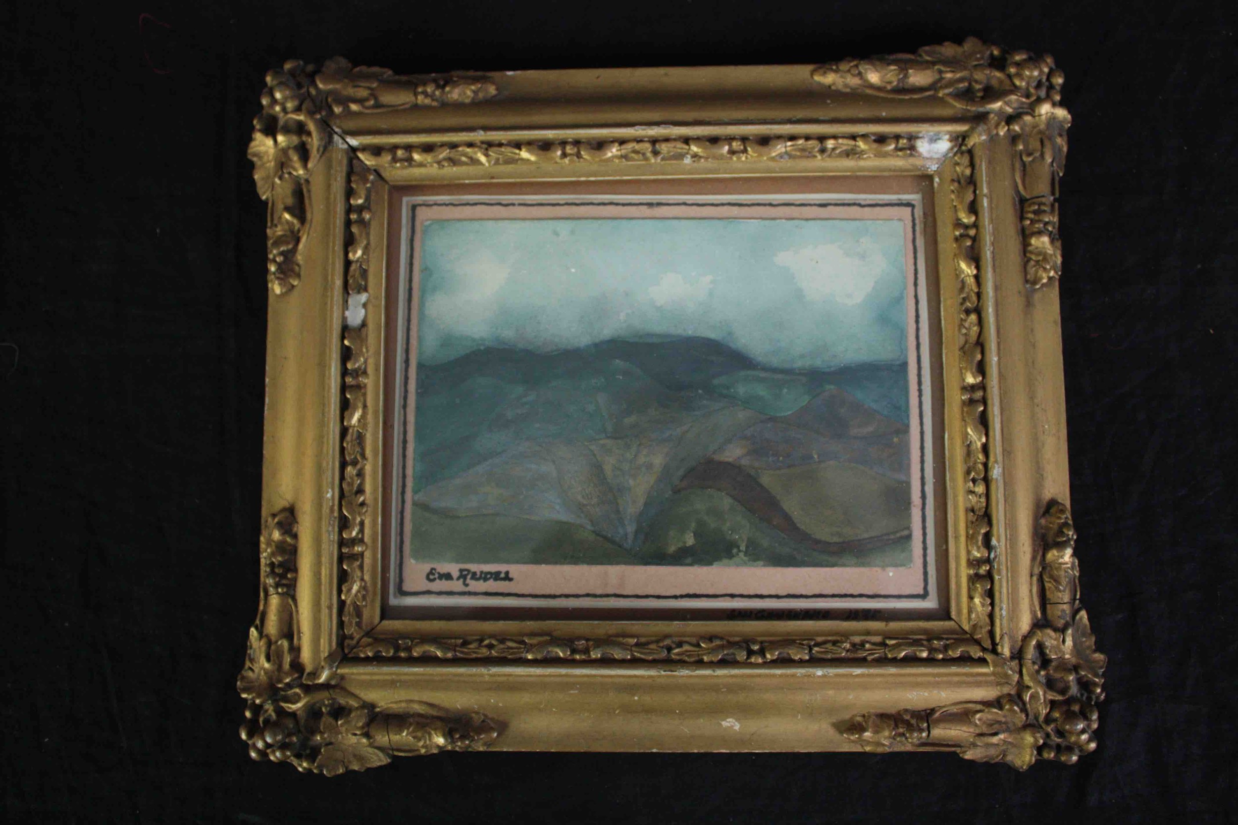 A small watercolour in a decorative gilt frame. Signed 'Eva Rendel' H.22 W.26 cm. - Image 2 of 4