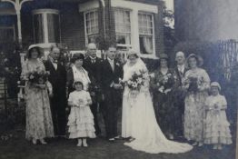 A vintage framed wedding photograph. Southend. Signed by the photographer. Circa 1920. H.42 W.50 cm.