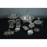 A miscellaneous collection of silver plated items. H.10 W.29cm. (largest)