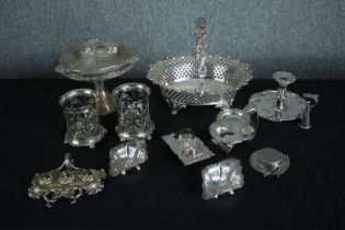 A miscellaneous collection of silver plated items. H.10 W.29cm. (largest)