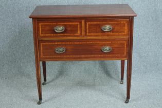 Chest of drawers, Edwardian mahogany with satinwood inlay. H.85 W.91 D.49cm.