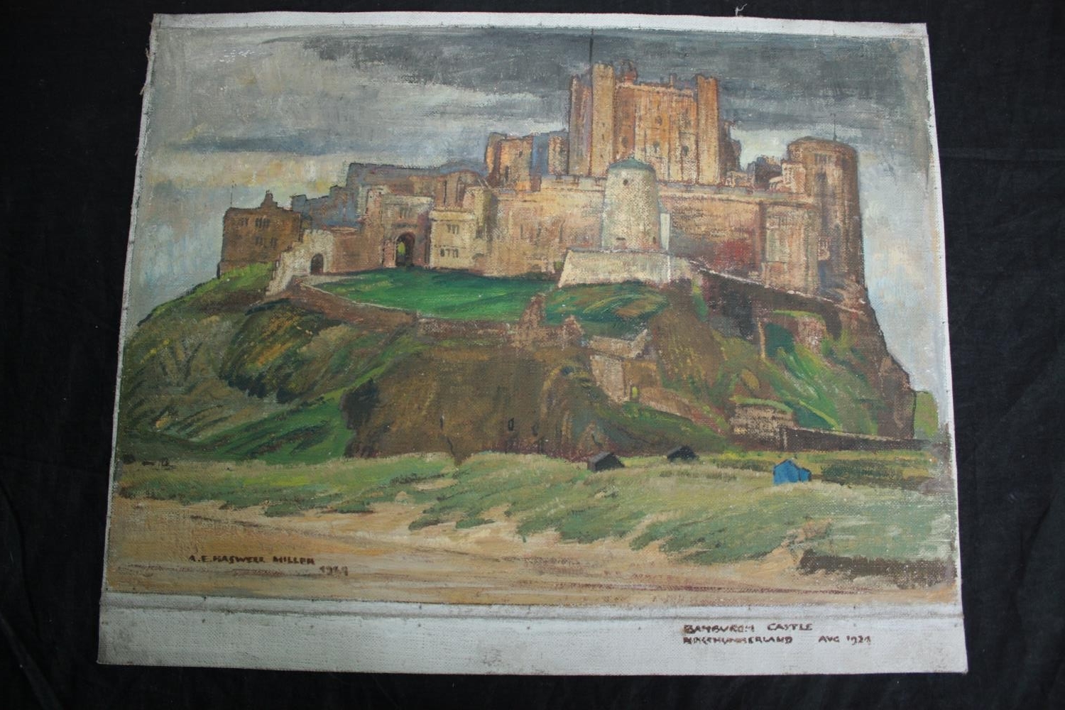 Archibald Elliot Haswell-Miller (British. 1887 - 1979. Acrylic on canvas. Bamburgh Castle. Signed - Image 2 of 5