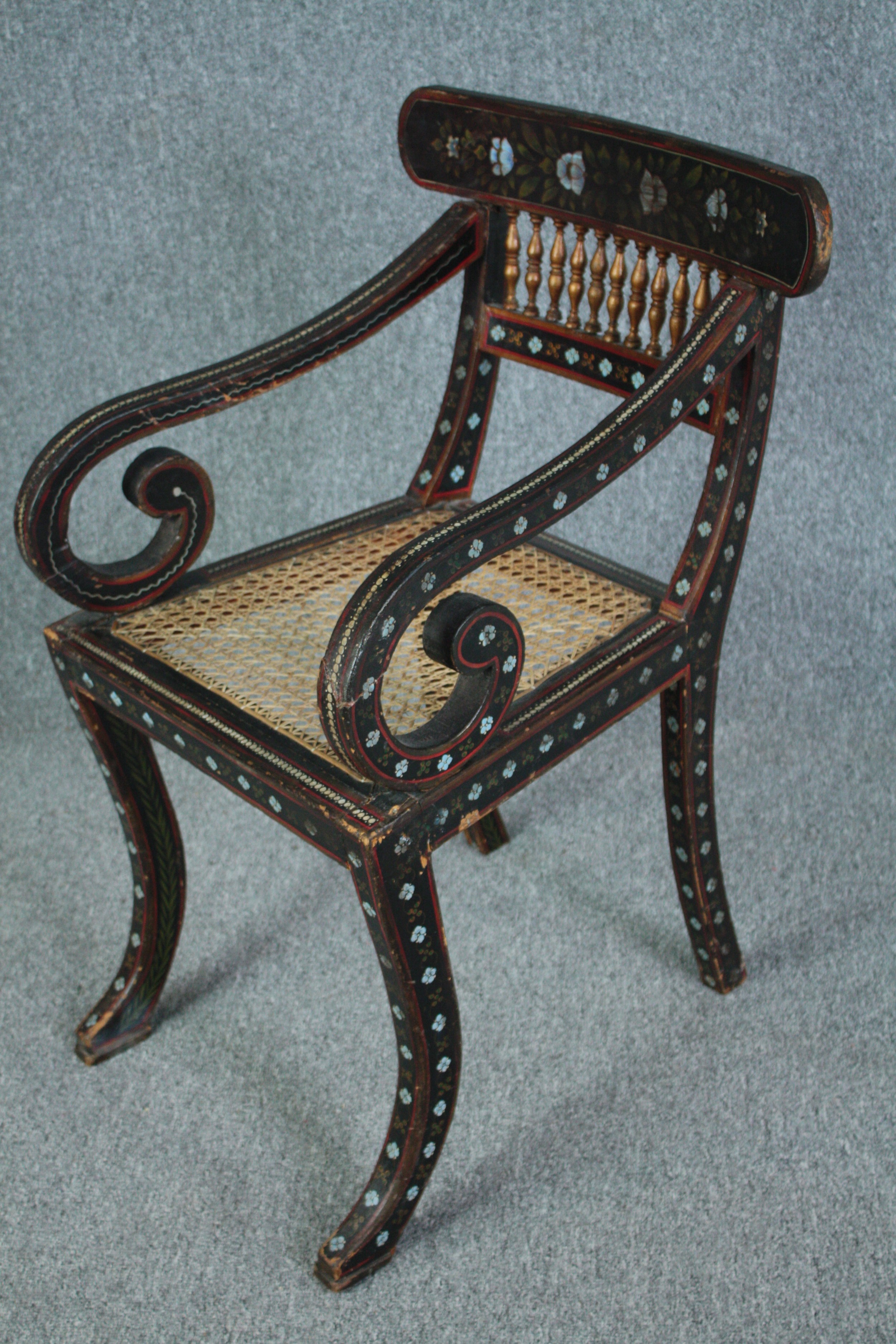 Armchair, early 19th century Anglo-Indian with painted decoration. H.84cm. - Image 3 of 5