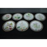 Seven nineteenth century hand painted plates. Decorated in intricate floral relief pattern running