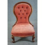 Nursing chair, Victorian walnut, reupholstered. H.89cm.