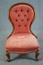 Nursing chair, Victorian walnut, reupholstered. H.89cm.