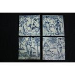Wedgwood blue and white tiles. Classical musicians in an orange grove. Circa 1878 L.5.5 W.5.5cm. (