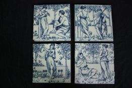 Wedgwood blue and white tiles. Classical musicians in an orange grove. Circa 1878 L.5.5 W.5.5cm. (