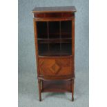 Display cabinet, C.1900 quarter veneered mahogany with ebony, satinwood and rosewood inlay. H.115