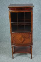 Display cabinet, C.1900 quarter veneered mahogany with ebony, satinwood and rosewood inlay. H.115