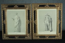 A pair of nineteenth century classical engravings in decorative modern frames finished in gilt. H.57