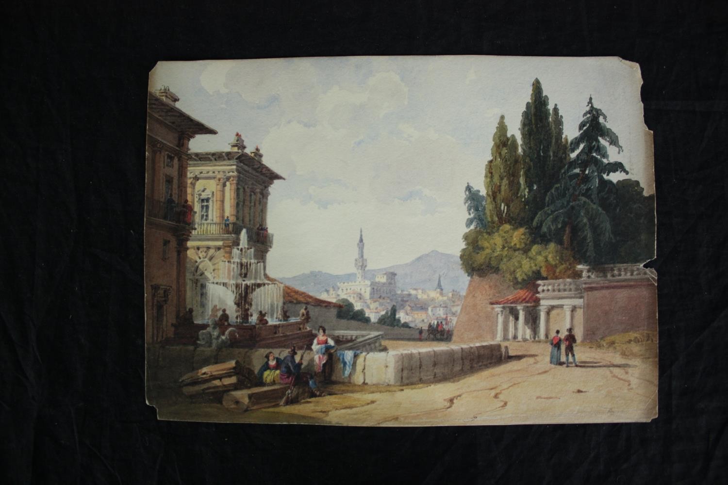 Watercolour. Late nineteenth century. An Italian town scene with fountain. Unsigned. H.20 W.28 cm. - Image 2 of 3