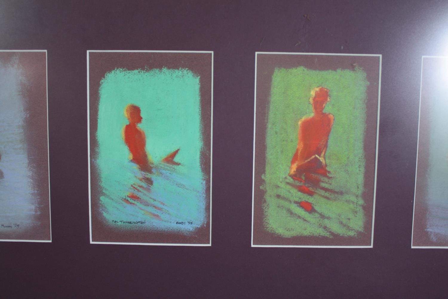 Pastels on paper. Surfing. Signed 'Mal Titterington'. Framed. H.36 W.80 cm. - Image 6 of 9