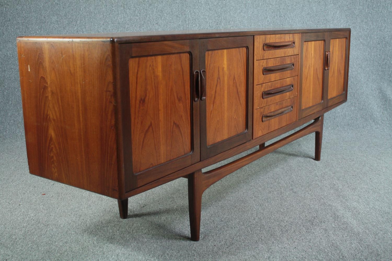 Sideboard, mid century teak by G-Plan with reinforced glass shelves. H.79 W.213 D.46cm. - Image 2 of 11