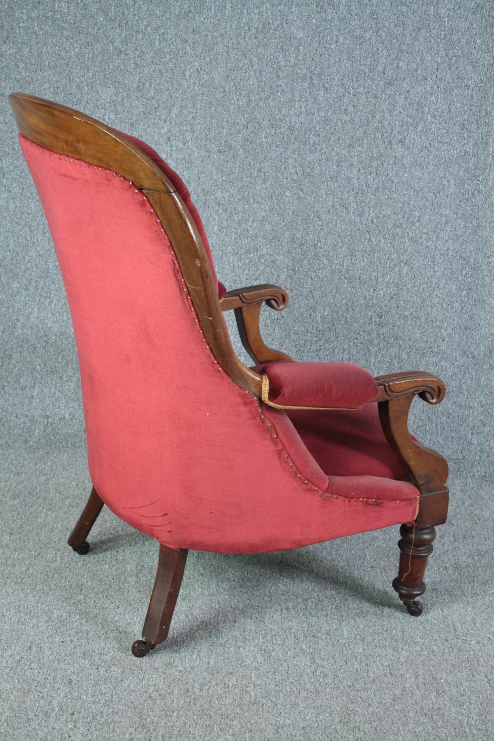 Library armchair, mid 19th century mahogany framed in deep buttoned upholstery. H.102cm. - Image 3 of 6