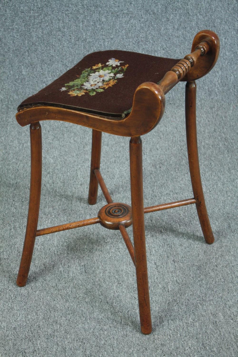 An early 19th century beech music stool with tapestry seat. H.61 W.30 D.41cm. - Image 3 of 6