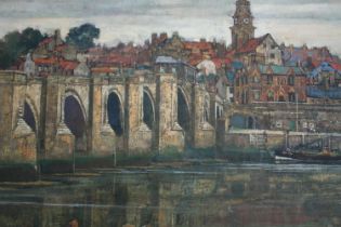 Archibald Elliot Haswell-Miller (British. 1887 - 1979). Pastel on canvas. A Scottish town scene.