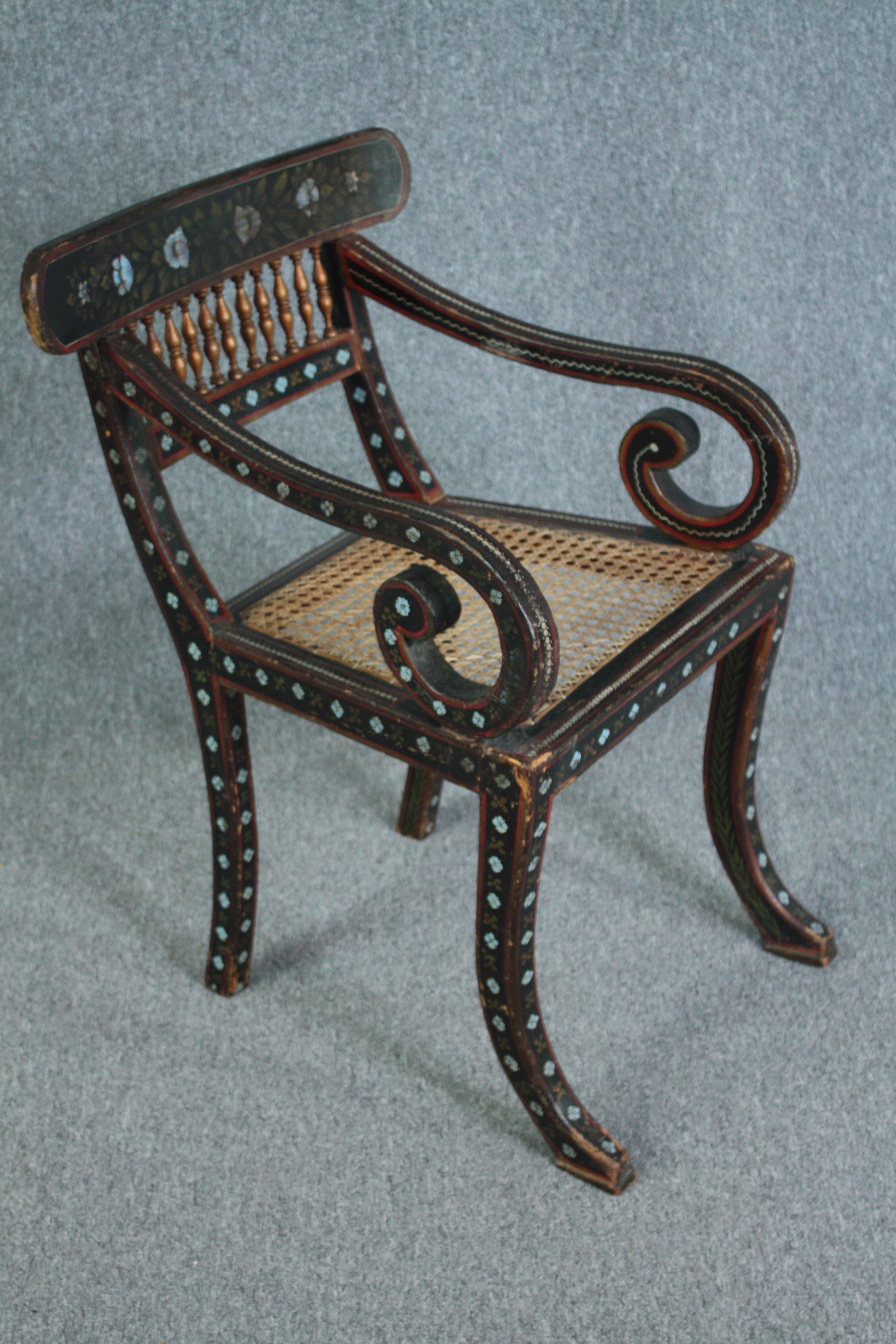 Armchair, early 19th century Anglo-Indian with painted decoration. H.84cm. - Image 2 of 5