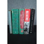 A collection of signed books including Salman Rushdie's The Moor's Last Sign and V.S. Pritchett's