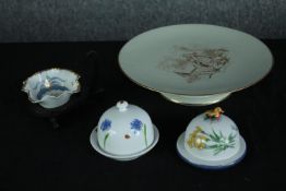 Pinder Bowne and Limoges. A cakestand and butter dish. Dia.24cm. (largest)