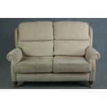 Sofa, contemporary two seater on 19th century style turned supports. H.110 W.160 D.90cm.