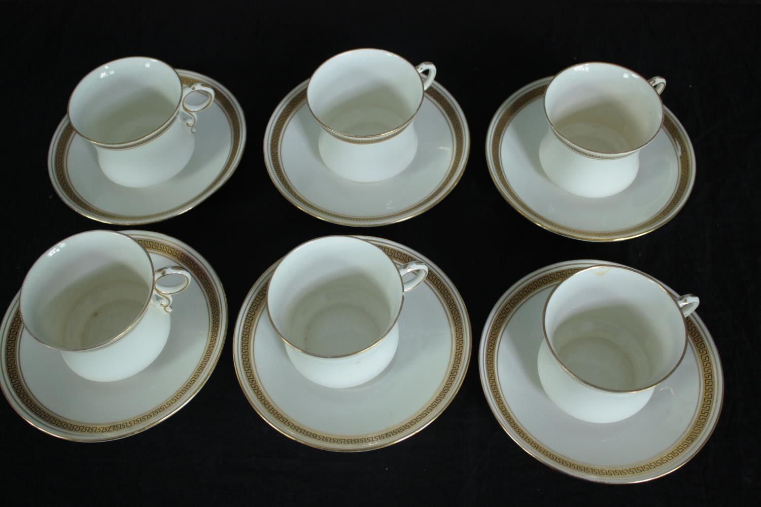 An early 20th century Samuel Radford gold and black Greek key design six person part tea set. - Image 2 of 5