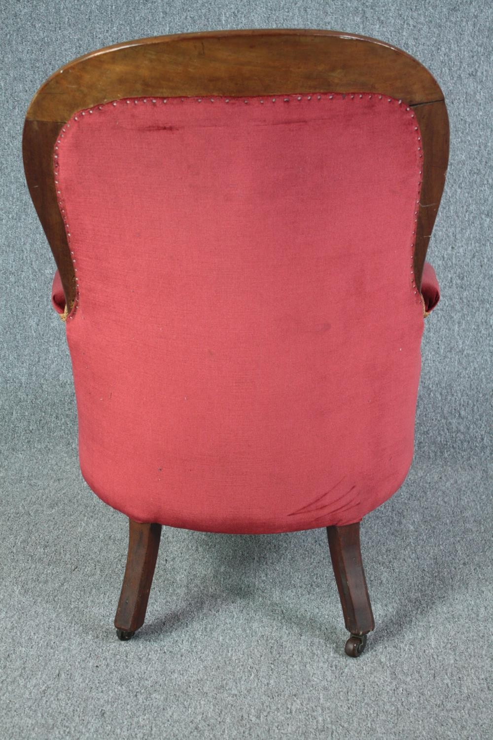 Library armchair, mid 19th century mahogany framed in deep buttoned upholstery. H.102cm. - Image 4 of 6