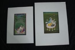 Two erotic Indian paintings. Early twentieth century. H.31 W.23cm. (largest)