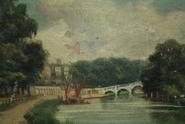 James Lewis (1861 - 1934). Richmond Bridge. Signed lower left. Some surface damage. Framed. H.29 W.