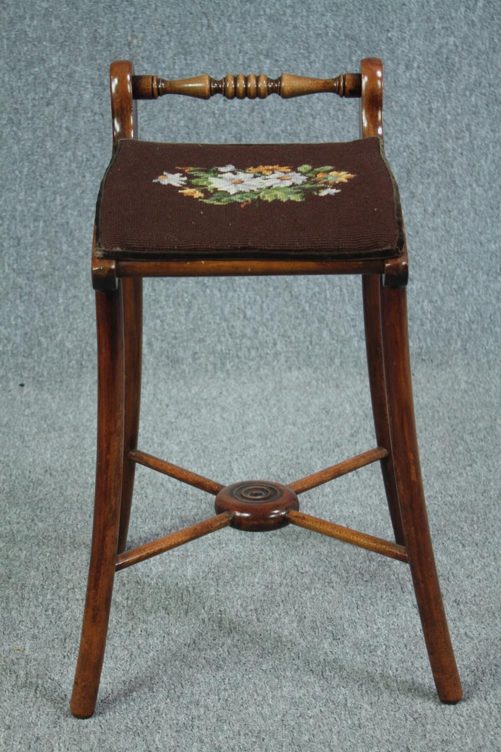 An early 19th century beech music stool with tapestry seat. H.61 W.30 D.41cm. - Image 4 of 6