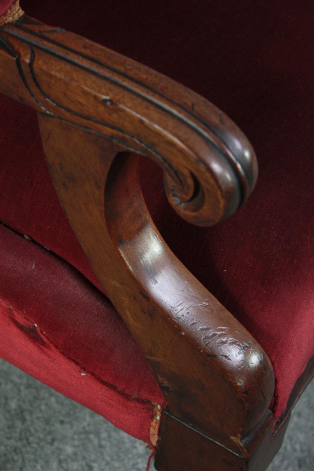 Library armchair, mid 19th century mahogany framed in deep buttoned upholstery. H.102cm. - Image 6 of 6