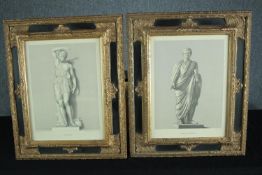 A pair of nineteenth century classical engravings in decorative modern frames finished in gilt. H.57