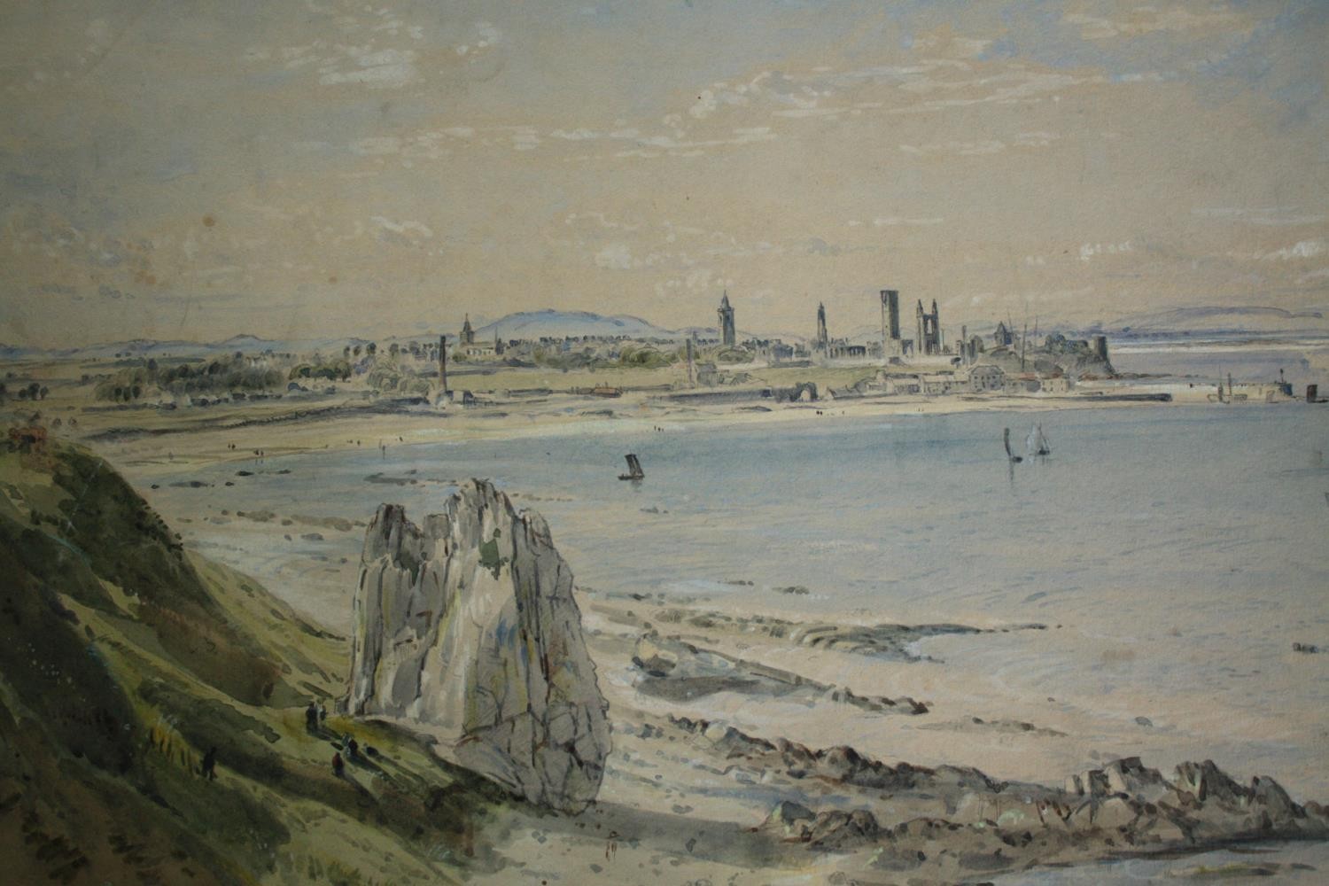 Watercolour. Titled St. Andrews, from the Lady Rock. Signed indistinctly with initials. H.26 W.36