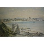 Watercolour. Titled St. Andrews, from the Lady Rock. Signed indistinctly with initials. H.26 W.36