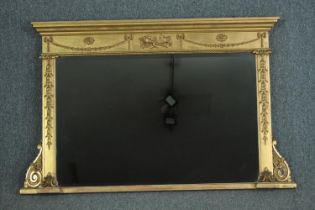 Overmantel mirror, early 19th century Adam style with original bevelled plate. H.74 W.120cm.