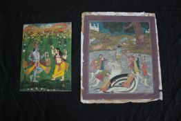 Two erotic Indian paintings. Early twentieth century. H.26 W.23cm. (largest)