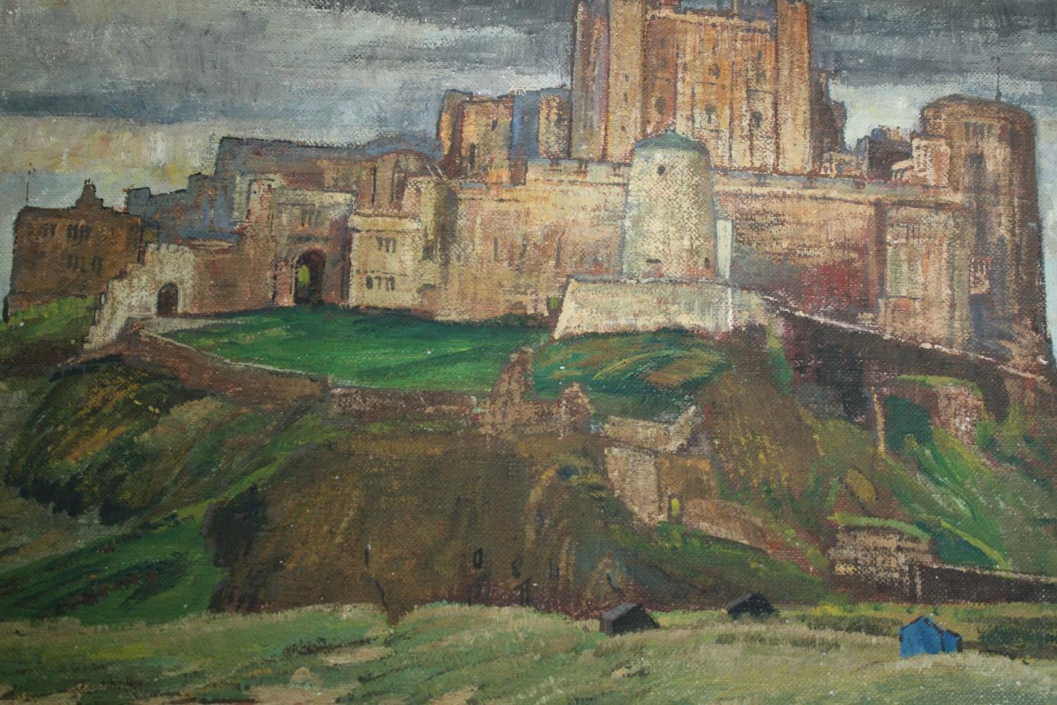 Archibald Elliot Haswell-Miller (British. 1887 - 1979. Acrylic on canvas. Bamburgh Castle. Signed