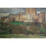 Archibald Elliot Haswell-Miller (British. 1887 - 1979. Acrylic on canvas. Bamburgh Castle. Signed