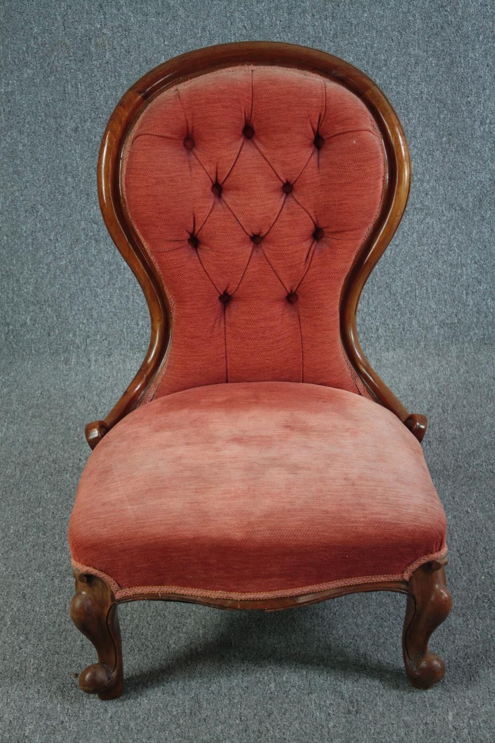 Nursing chair, Victorian walnut, reupholstered. H.89cm. - Image 2 of 6