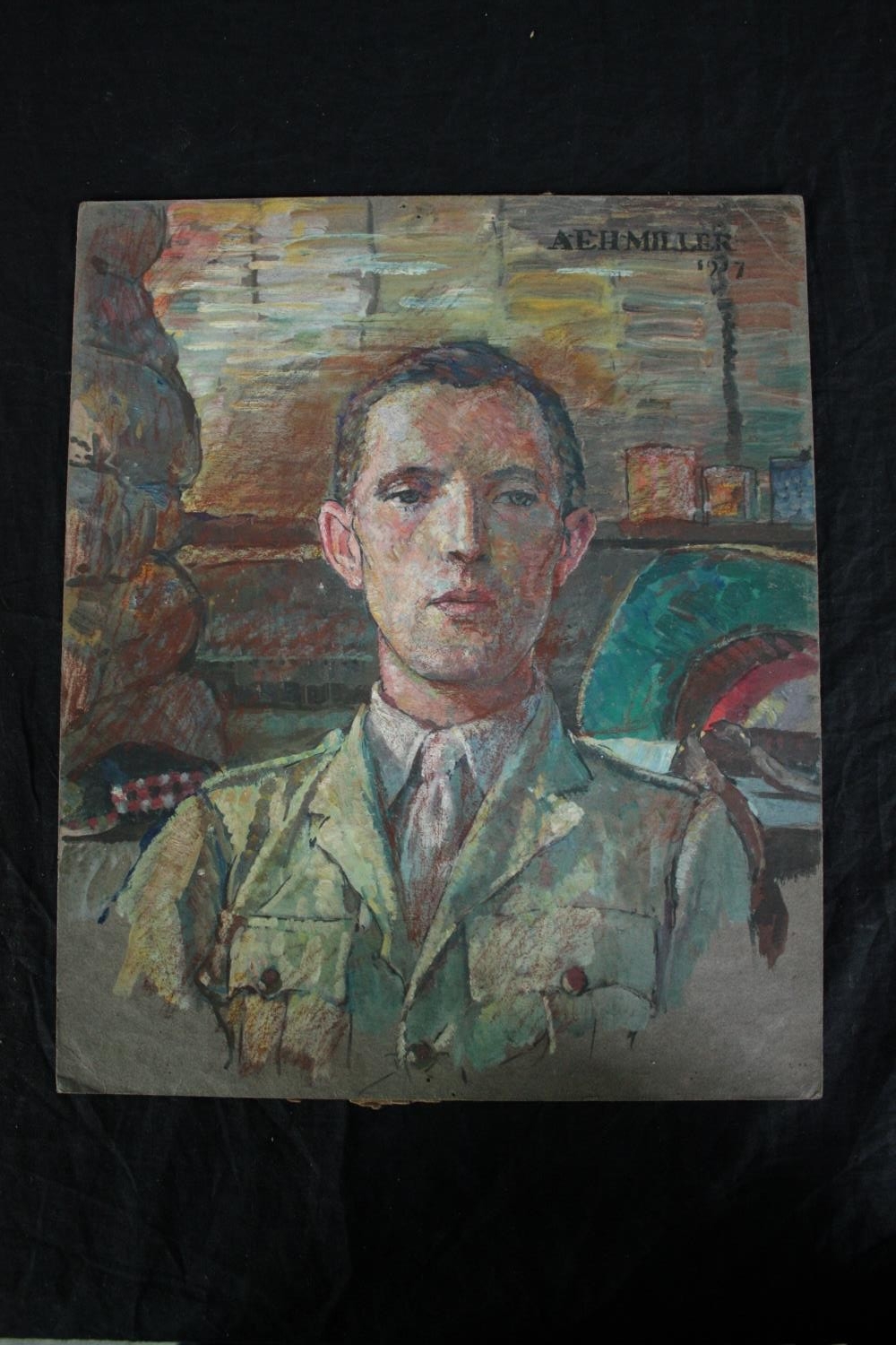 Archibald Elliot Haswell-Miller (British. 1887 - 1979). Pastel on paper. Portrait of an officer. - Image 2 of 4