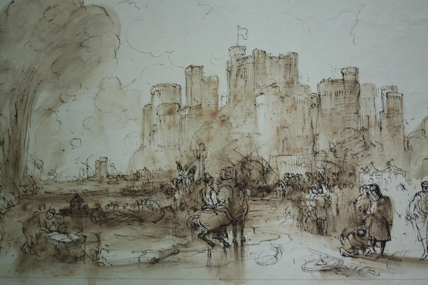 Two nineteenth century drawings. An ink wash castle scene and a well finished ink and pencil - Image 5 of 8