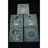 John Moyr Smith. Five Mintons tiles including scenes from Shakespeare. H.27 W.27cm. (largest)