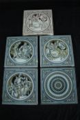 John Moyr Smith. Five Mintons tiles including scenes from Shakespeare. H.27 W.27cm. (largest)