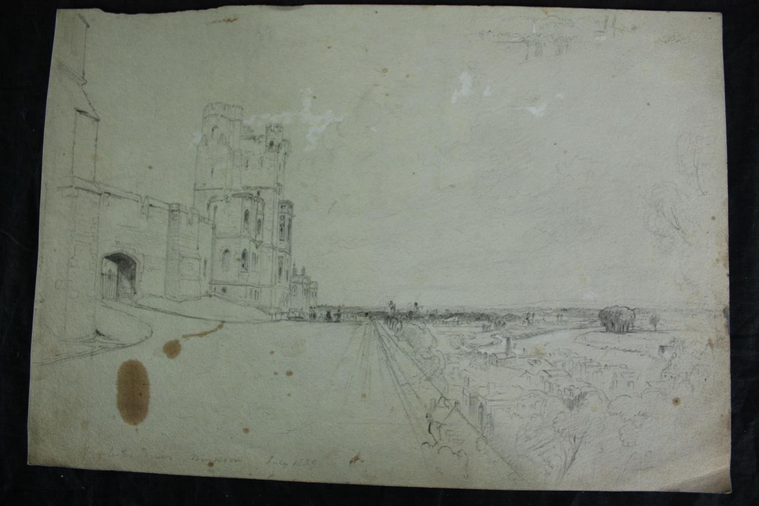 Four nineteenth century drawings. Ink and pencil on paper. Landscapes but also includes a picture of - Image 3 of 6