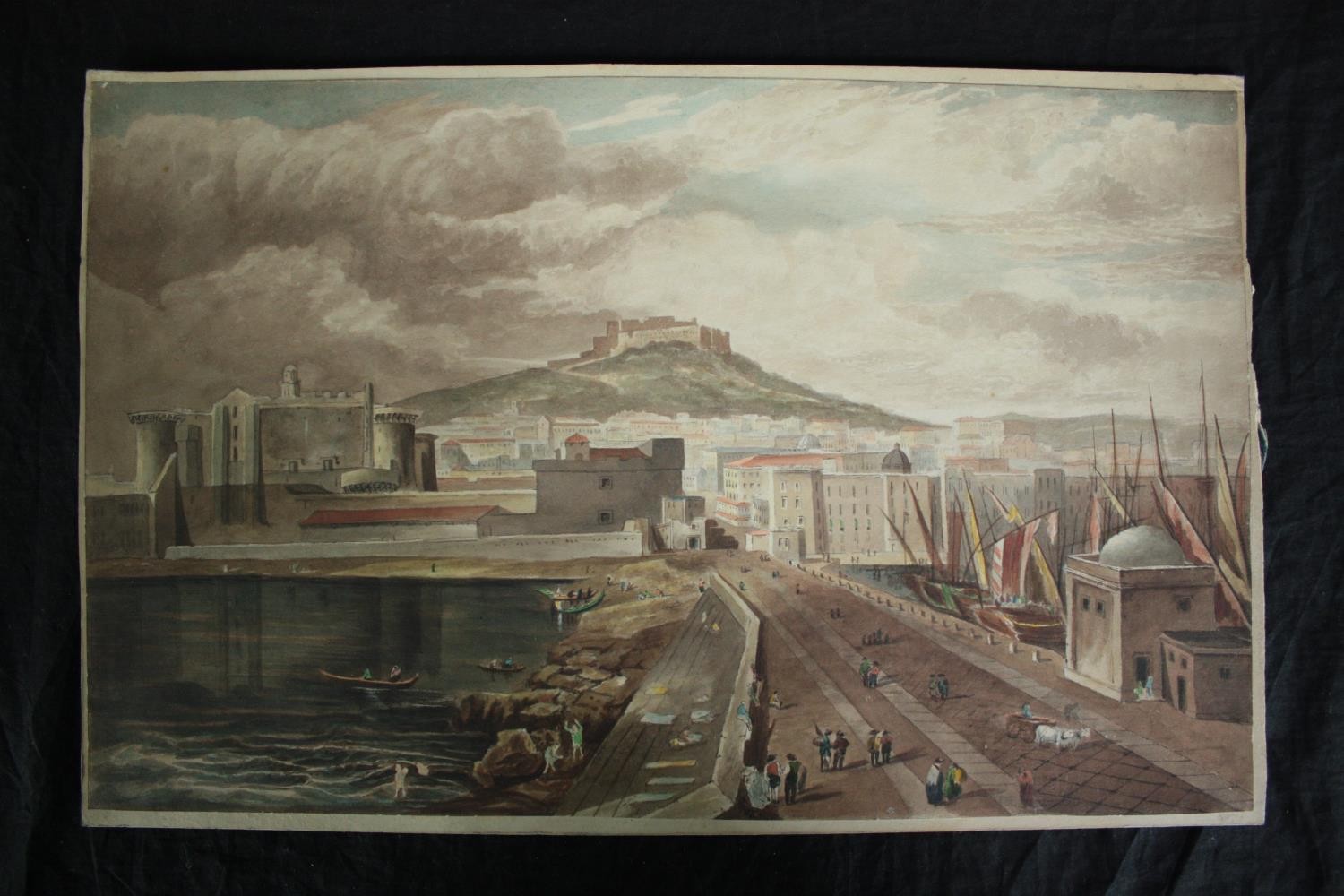 A nineteenth century watercolour. A well detailed and finished image with the harbour reflected in - Image 2 of 3