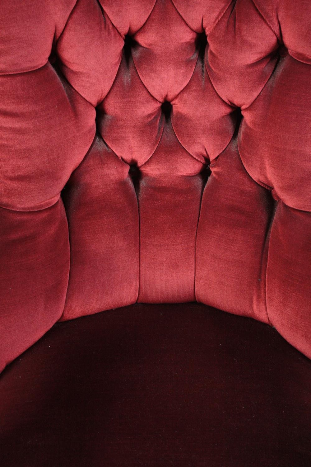Library armchair, mid 19th century mahogany framed in deep buttoned upholstery. H.102cm. - Image 5 of 6
